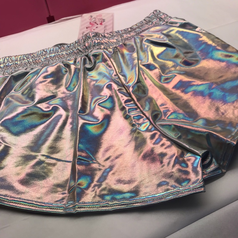 Iridescent hologram rainbow rave shorts festival sport booty bottom dance silver